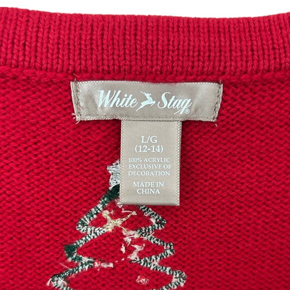 White Stag Red Christmas Applique Embroidered Beaded Sweater Vest (L) - Picture 14 of 16